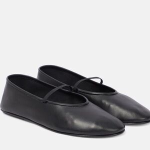 The Row Kids Black Leather Ballet Flats with Elastic Strap